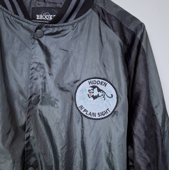 Brooklyn Standard Snap Mens Colorblock Button Bomber Wind Breaker Jacket w Pin - Picture 3 of 14